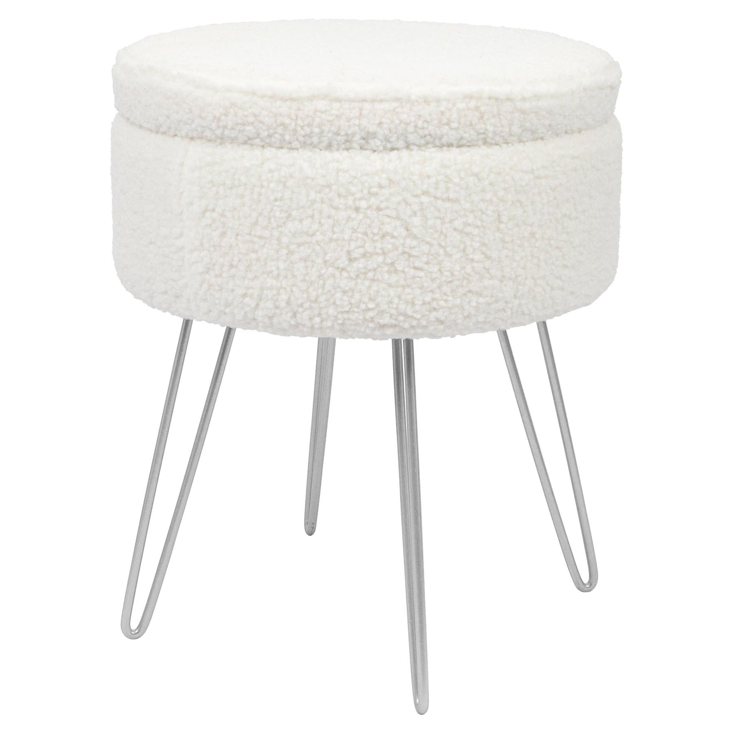 Cream H46 x D37cm Round Boucle Storage Footstool