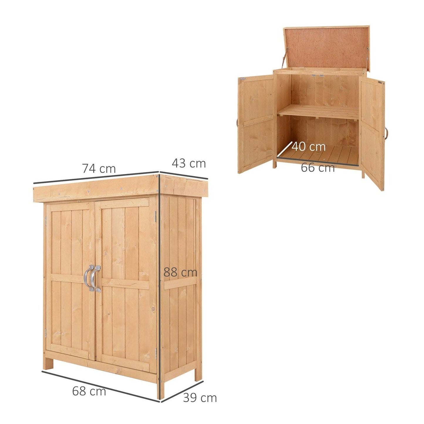 Panel 88cm Double Door Pent Garden Store Hinged Roof Fir Wood Natural by Steadfast
