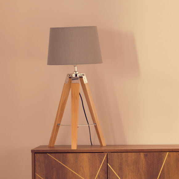 Hadson Tripod Table Lamp with Light Wood Base