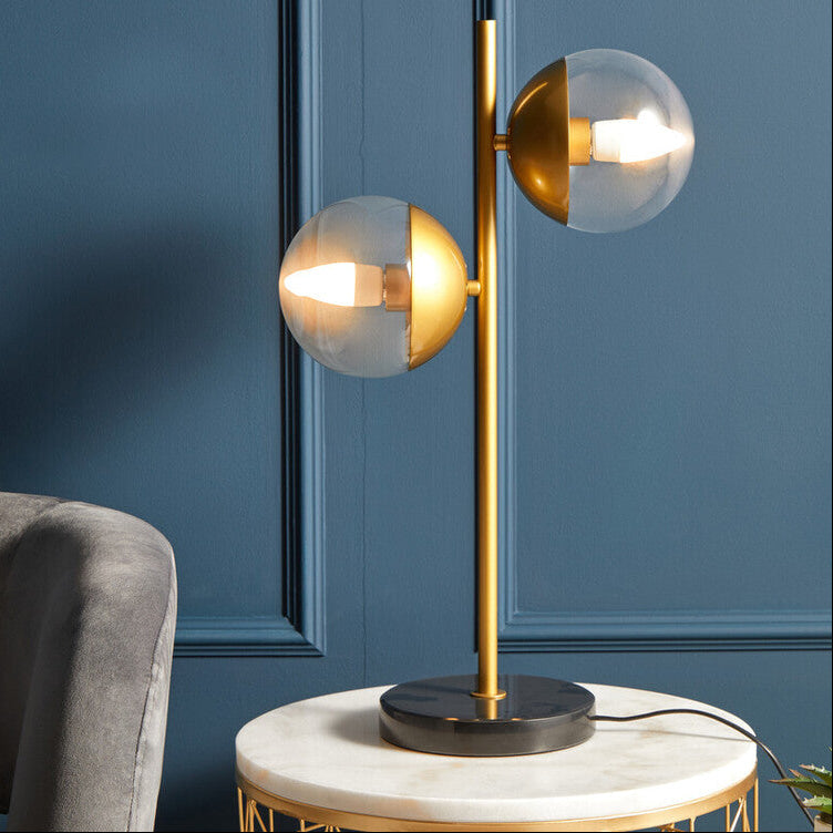 Revive Two Light Gold and Black Marble Table Lamp