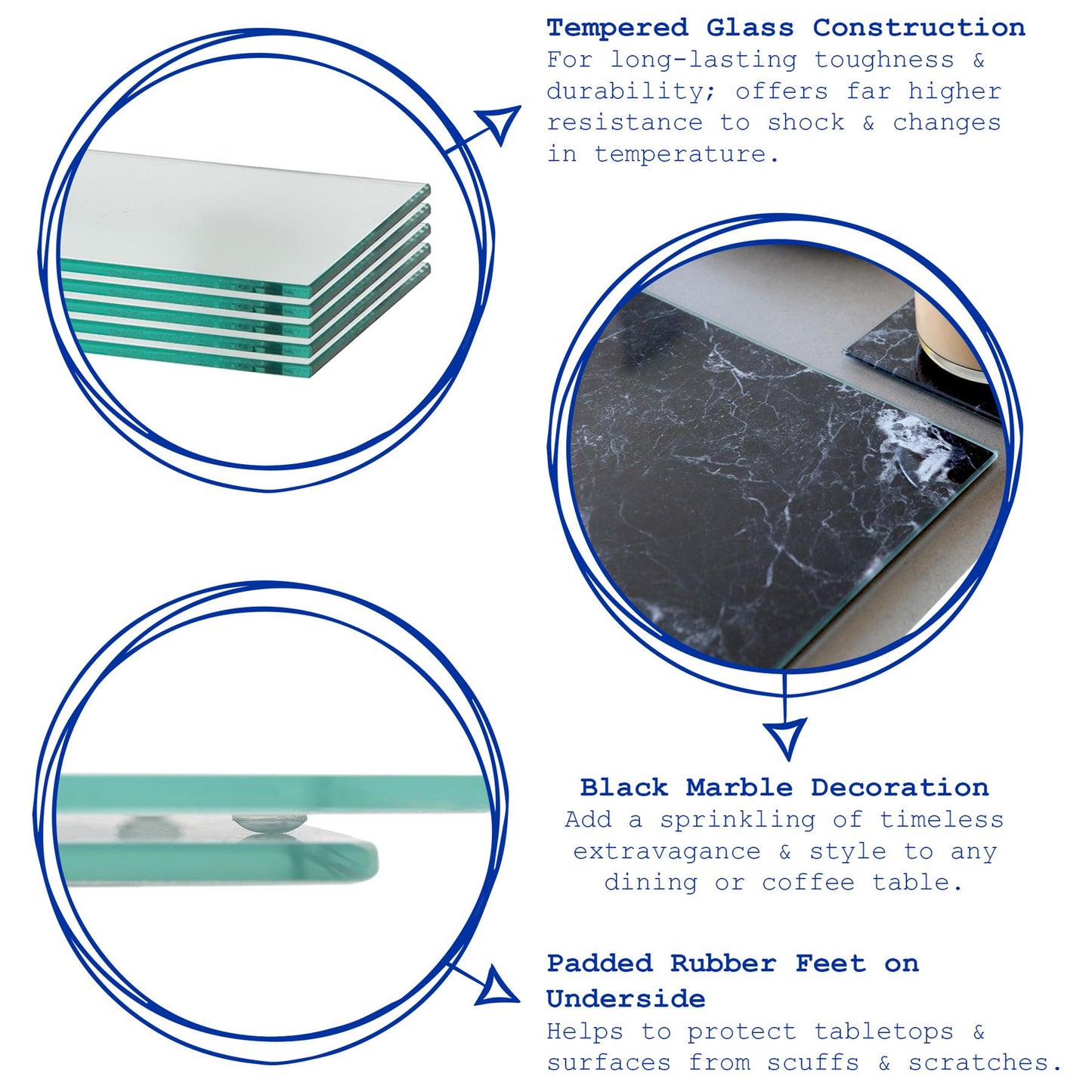 12pc Round Glass Placemats & Square Coasters Set - 30cm - Marble