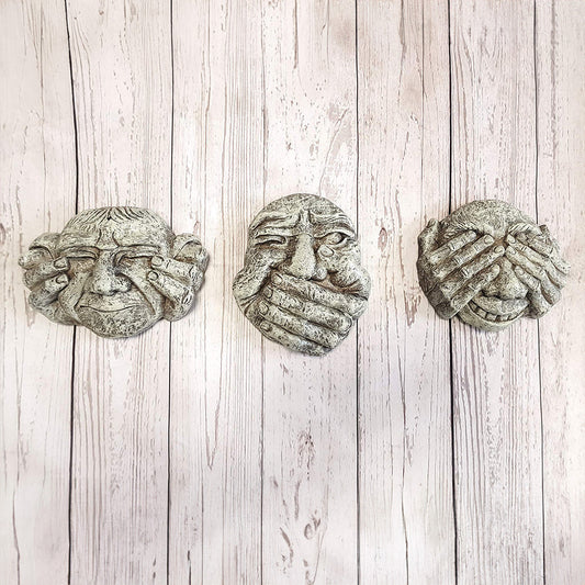 Hear See & Speak No Evil Gargoyle Set Funny Face Wall Plaques Tree Decoration