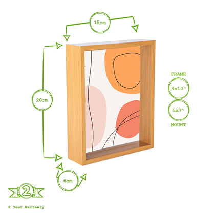 8" x 10" Light Wood 3D Deep Box Photo Frame - with 5" x 7" Mount