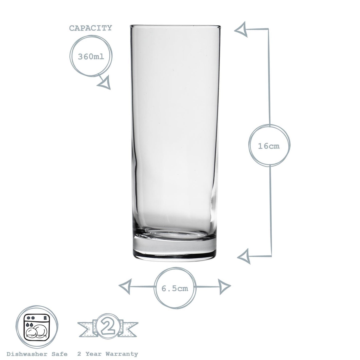 360ml Clear Classic Highball Glasses - Pack of Six