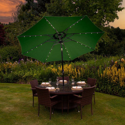 Solar LED Tilt Garden Parasol by Raven - 2.7M Green