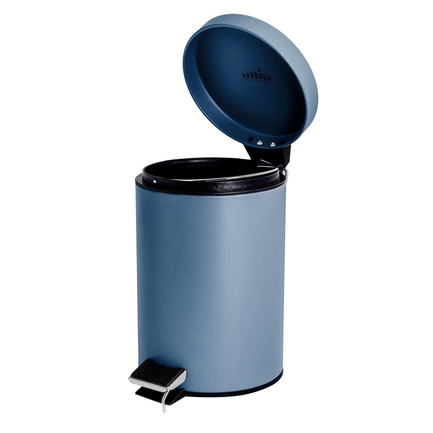 Matt Blue Round Stainless Steel Toilet Brush & Bin Set