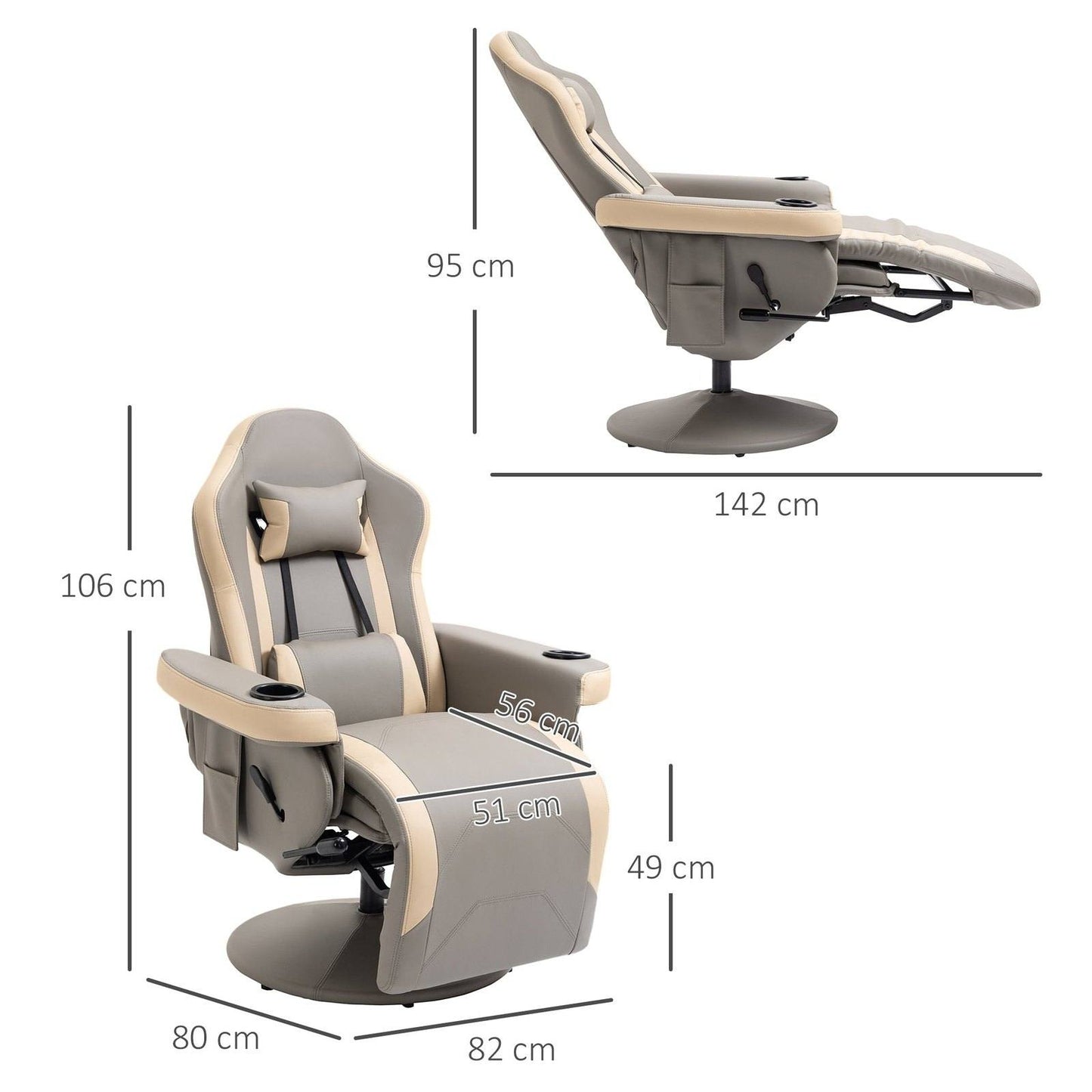 Manual Recliner Armchair PU Leather Lounge Chair w/ Adjustable Leg Rest