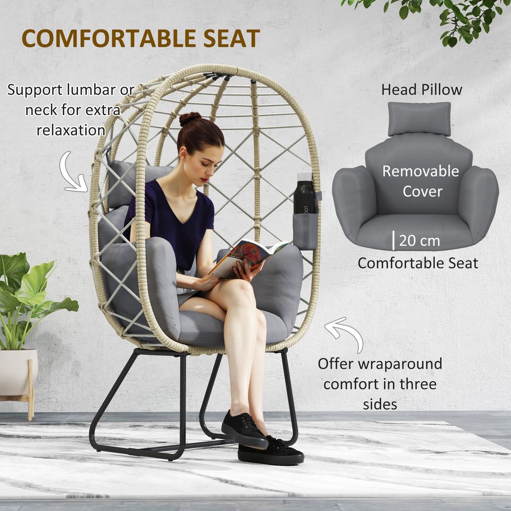 Outsunny Rattan Garden Egg Chair with Thickened Cushion, Headrest