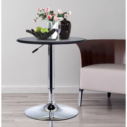 Adjustable Round Bistro Bar Table with PVC Leather Top Steel Base Home Kitchen Dining Desk Black