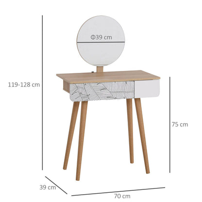Dressing Table with Drawer and Mirror height adjustable Wooden Oak Color Bedroom Dressing Room Elegant and Durable