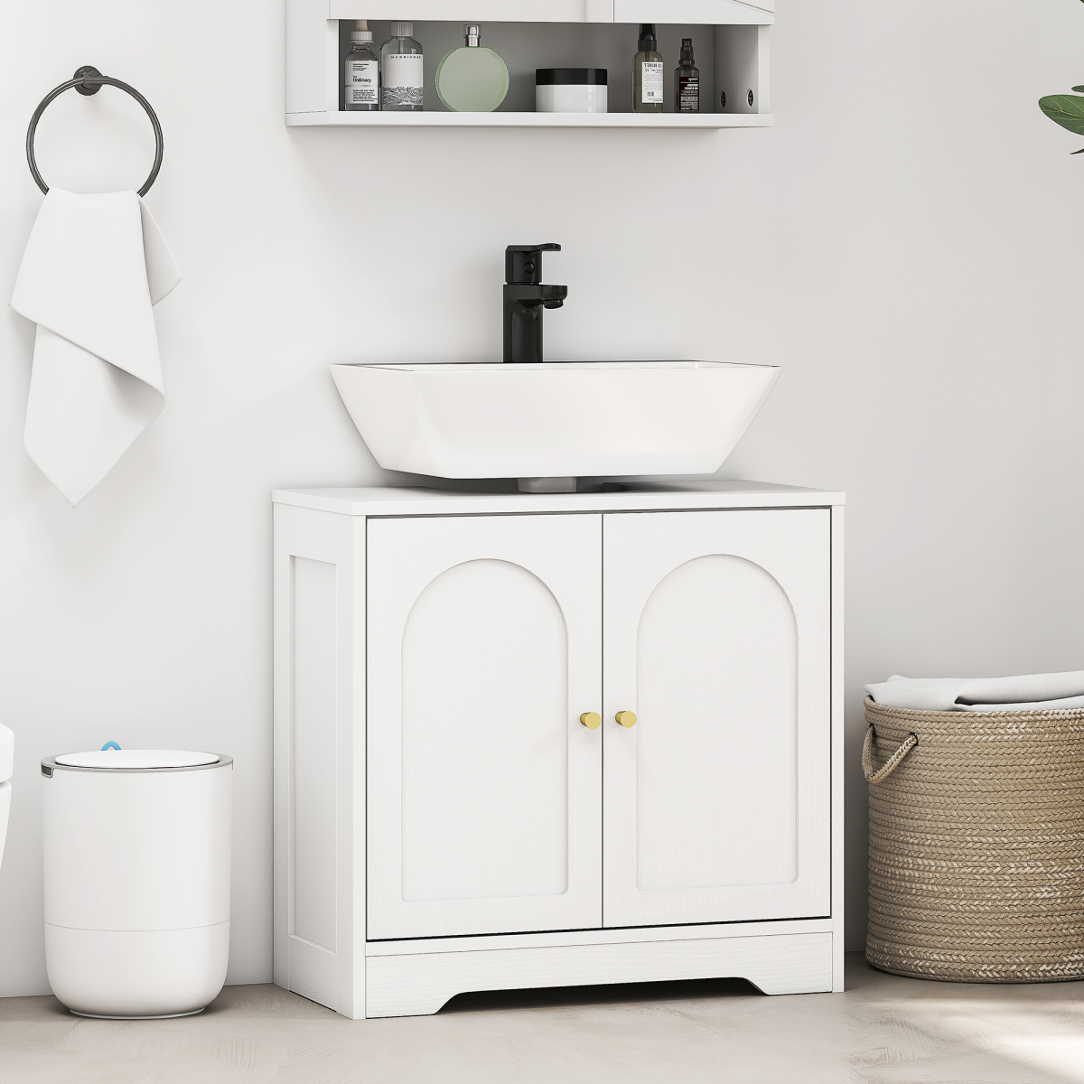 HOMCOM Modern Under Sink Cabinet for Basin without or with Pedestal, White