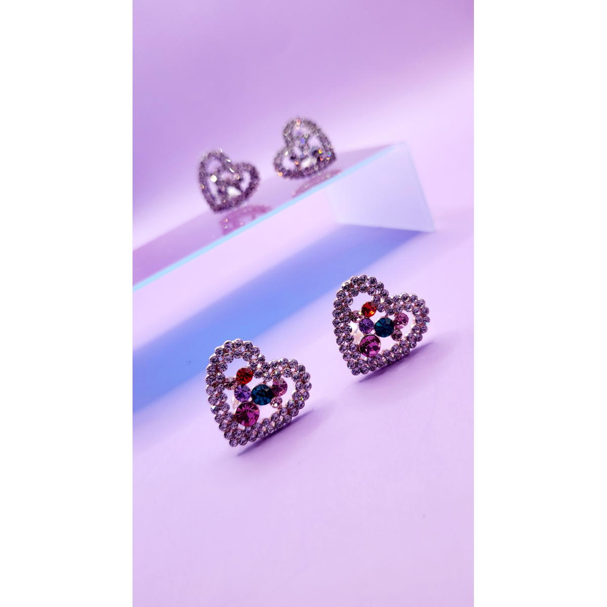Heart Crystal Non Pierced Clip On Earrings