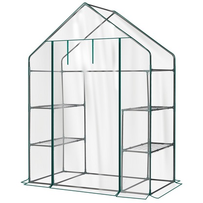 Mini Walk-in Greenhouse with PVC Cover, 4-Shelf Indoor Outdoor Plant Gardening Green House for Garden Backyard, 56" x 29" x 77", Transparent