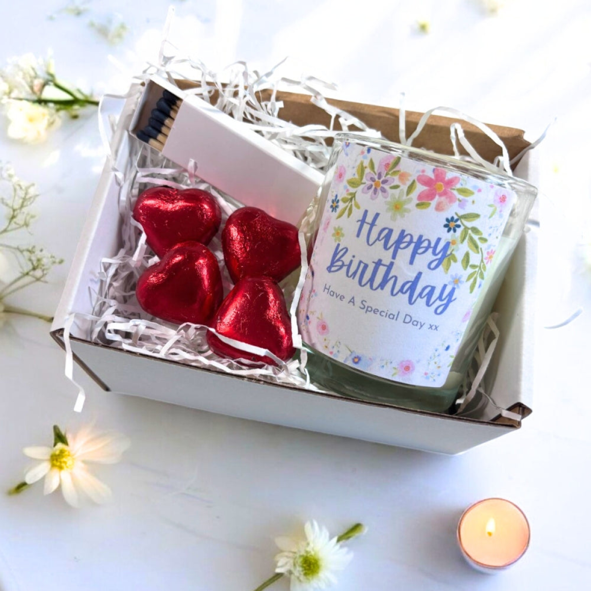 Pretty Flowers Happy Birthday Candle Gift Set | Birthday Gift Hamper for Friend | Birthday Gift Box for Her UK | Birthday Gifts