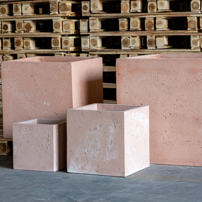 Cubrosa | Blushstone – 40cm Large Square Concrete Planter – 38L Cube Plant Pot