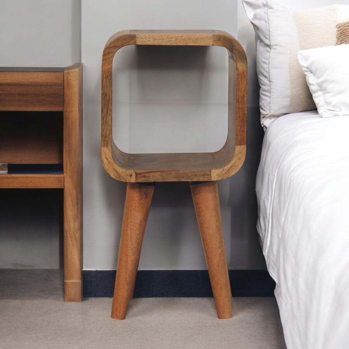 Artisan Furniture Solid Wood Extra Mini Minimalist Open Curved Oak-ish Bedside