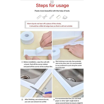 3PCS Bath Kitchen Caulk Tape Sealant Strip PVC Self Adhesive Toilet Wall Sealing Tape
