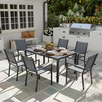 Outsunny 7 Piece Garden Dining Set, Outdoor Furniture w/ 6 Stackable Chairs