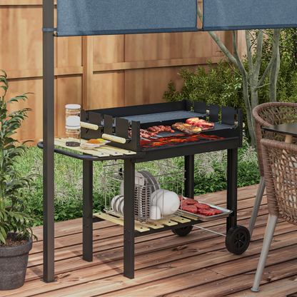 Outsunny Charcoal BBQ Grill with Side Table, Storage Shelf and Wheels