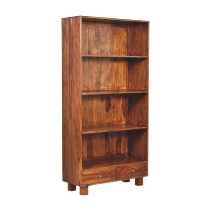 Artisan Furniture Solid Wood Tula Bookcase, Brown, 4 Shelves and 2 Drawers