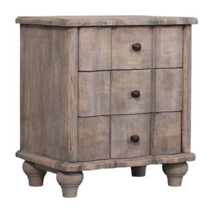 Artisan Furniture Solid Wood Beaumont Curved Nightstand, 3 Drawers, Grey