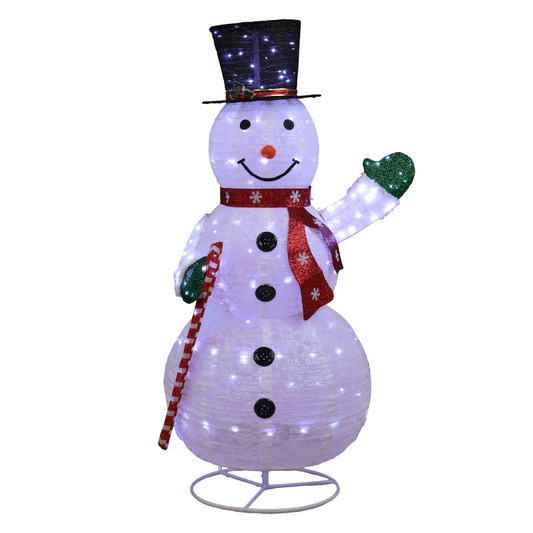 1.7M Lighted Snowman Holding Candy Cane Christmas Yard Decorations, Pre-lit Pull Up Snowman with 240 White LEDs, for Xmas Outdoor Holiday Indoor Decor Lighted Holiday Displays, White