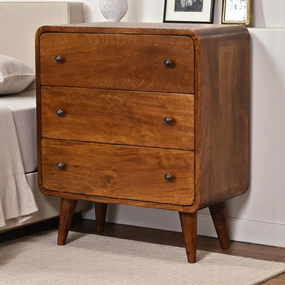 Artisan Furniture Solid Mango Wood Mini Curved Chestnut Chest