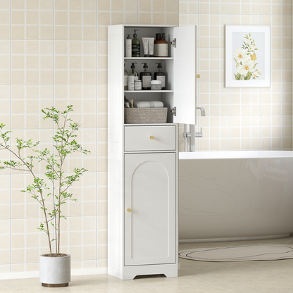 HOMCOM Tall Bathroom Storage Cabinet with Arch Doors Adjustable Shelf White