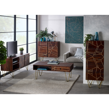 Dark Gold Rectangular Coffee Table With Drawer