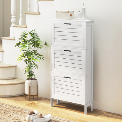 HOMCOM Narrow Shoe Storage Cabinet with 3 Flip Drawers, White