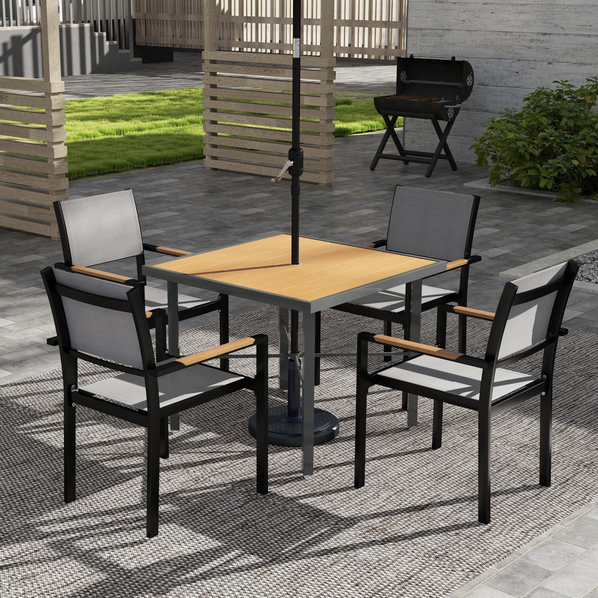 Outsunny 90cm Square Outdoor Patio Garden Dining Table with Umbrella Hole