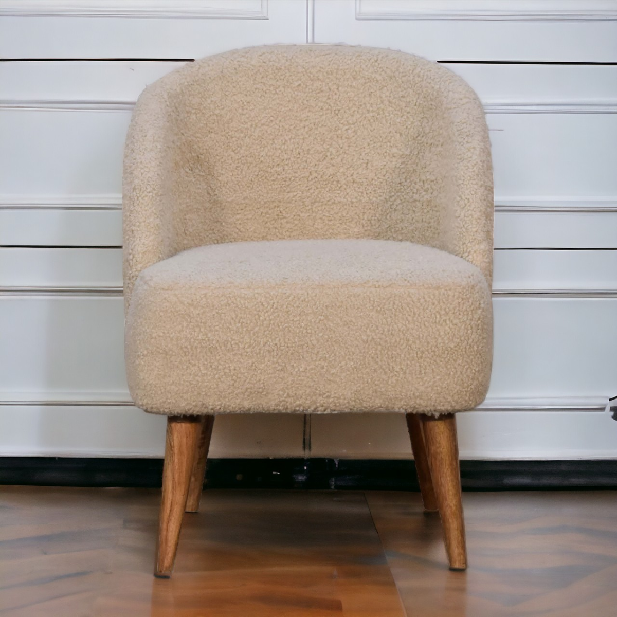 Artisan Furniture Solid Mango Wood Cream Boucle Tub Chair