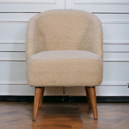 Artisan Furniture Solid Mango Wood Cream Boucle Tub Chair