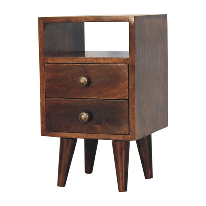 Artisan Furniture Solid Wood Mini Classic California Walnut Bedside, Brown, 2 Drawers and 1 Shelf