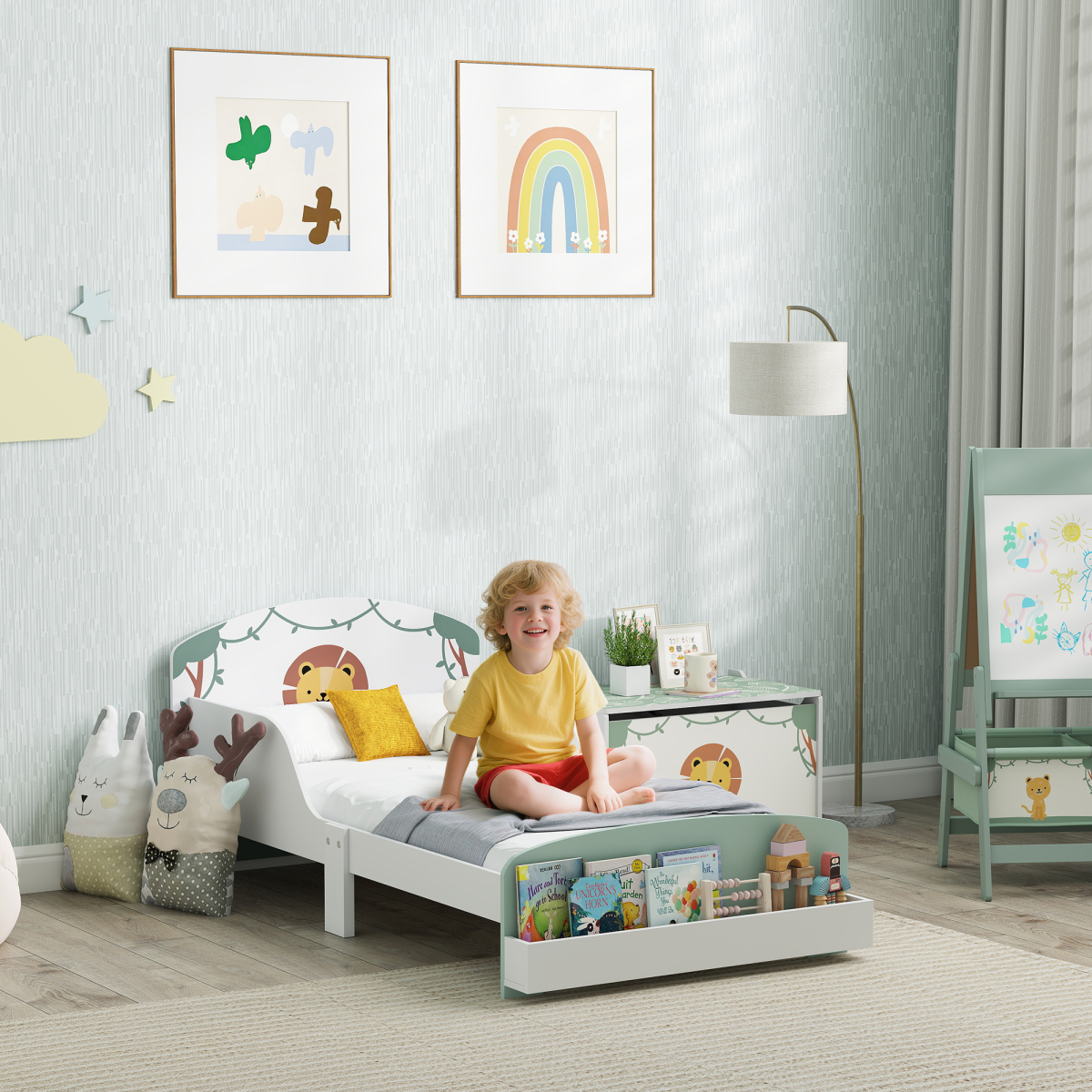 AIYAPLAY Toddler Bed, Lion-Themed Kids Bed Frame with Storage