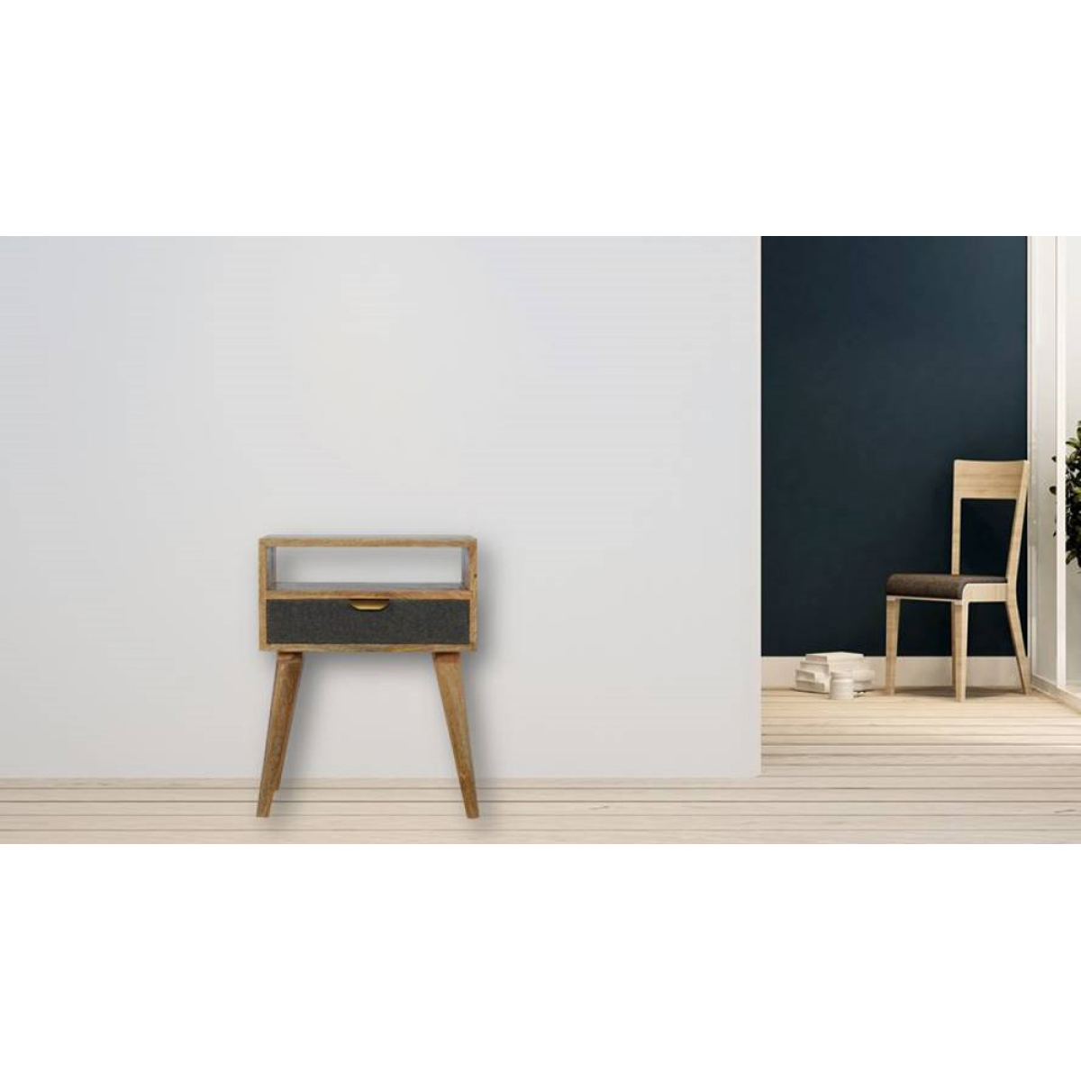 Artisan Furniture Solid Wood Grey Tweed Bedside with Open Slot