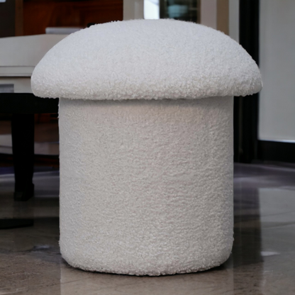Artisan Furniture Solid Mango Wood White Boucle Mushroom Footstool