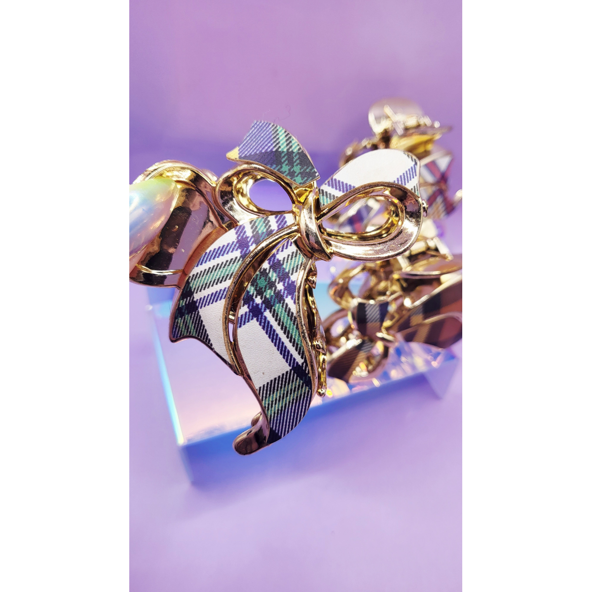 Tartan Bow Hair Clamps Pack of 12