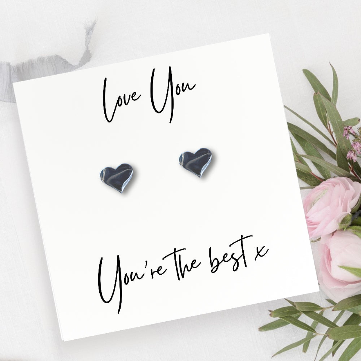 Silver Heart Stud Earrings & Love You You're the Best x Mini Gift Hamper