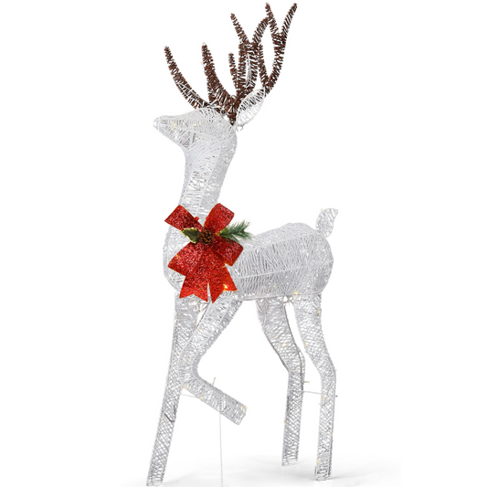 1.2M Lighted Reindeer Christmas Decorations, Pre-lit Holiday Decor with 90 Warm White LED Lights for Xmas Outdoor Indoor Decor Lighted Holiday Displays, White