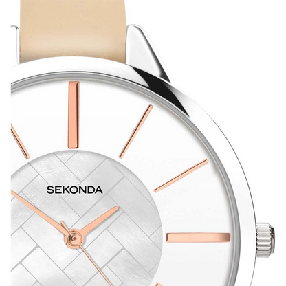 Sekonda Ladies Fashion Editions white Dial with Beige Leather Strap Watch