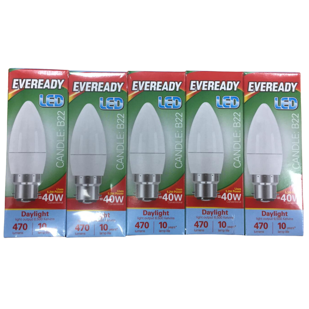 S13611 Eveready LED Candle 470LM Opal B22 Pack of 5