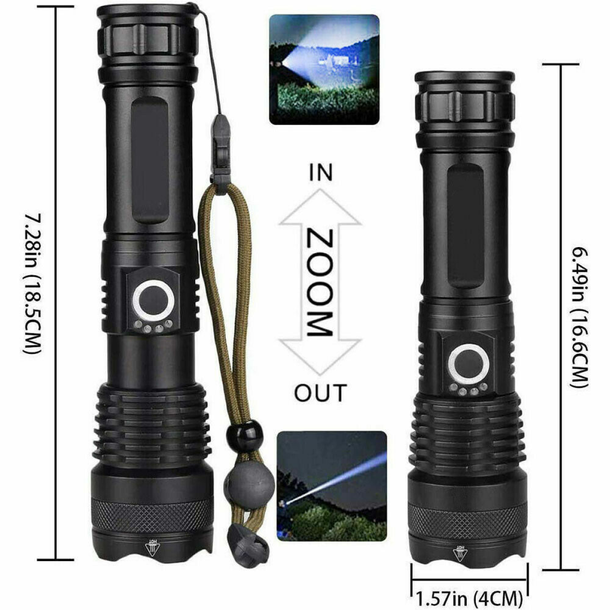 One Set USB Rechargeable LED Flashlight 5-Mode Outdoor Camping Hiking Flashlight W/Box