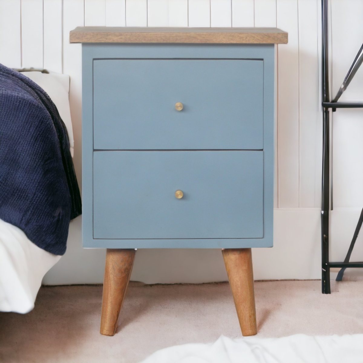 Artisan Furniture Solid Wood Blue Hand Painted Bedside