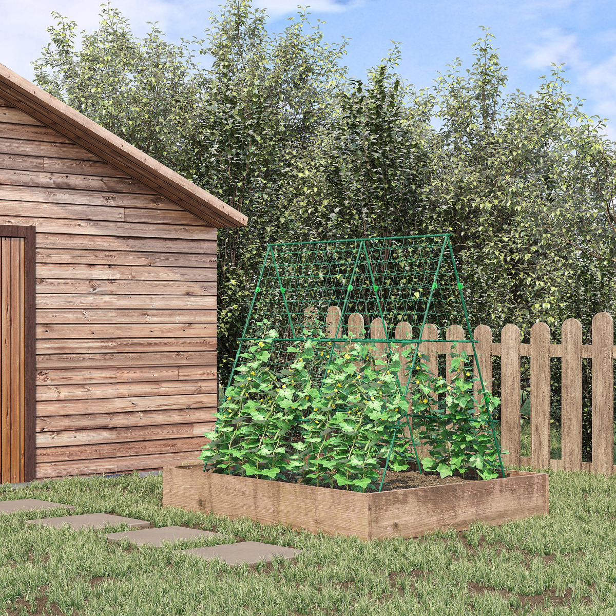 Outsunny A-Frame Trellis Plant Support for Vegetables, Flowers, Fruit