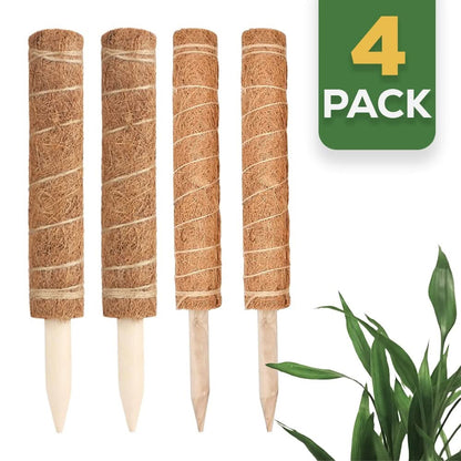 4pc Moss Coir Pole Plant Supports - Fibre Sticks with Spikes