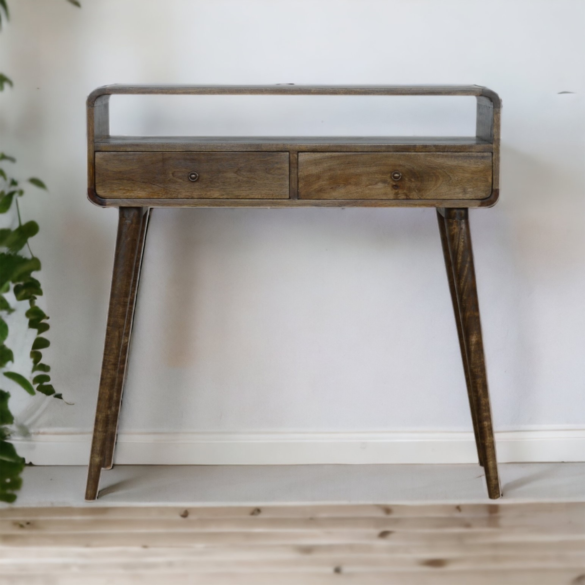 Artisan Furniture Solid Wood Curved Grey-wash Console Table