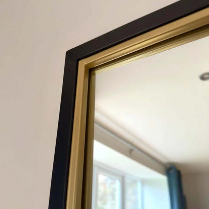 Kyō - Full Length Black and Gold Metal Rectangle Lattice Grid Mirror - 180cm x 105cm.