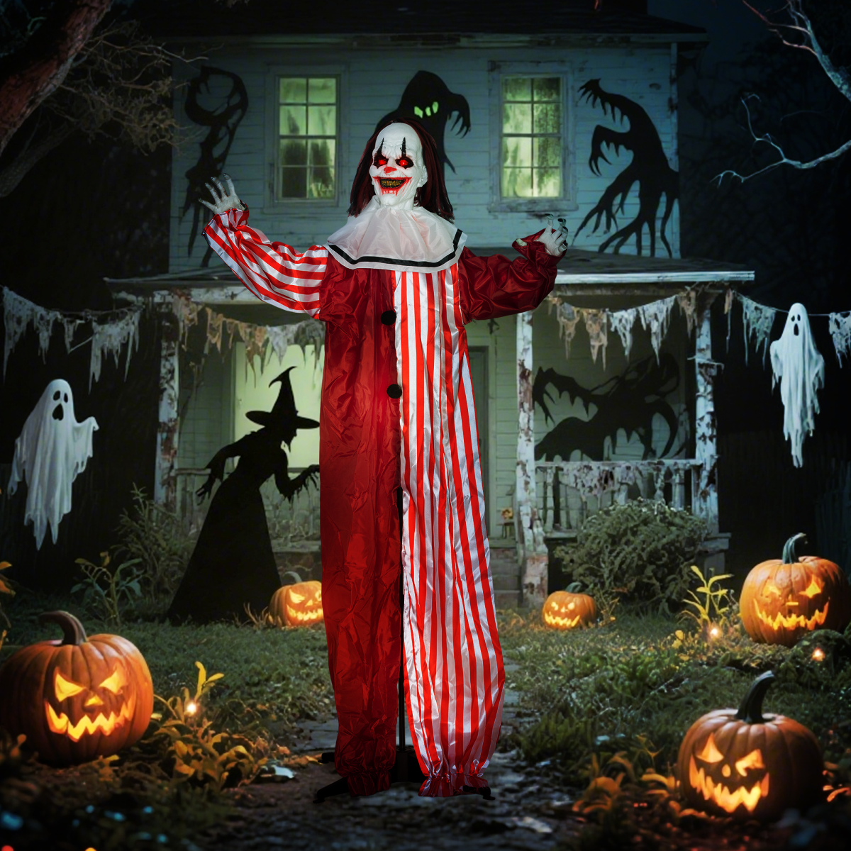 Outsunny Sound Activated Halloween Animatronics Clown with Red Light Up Eyes