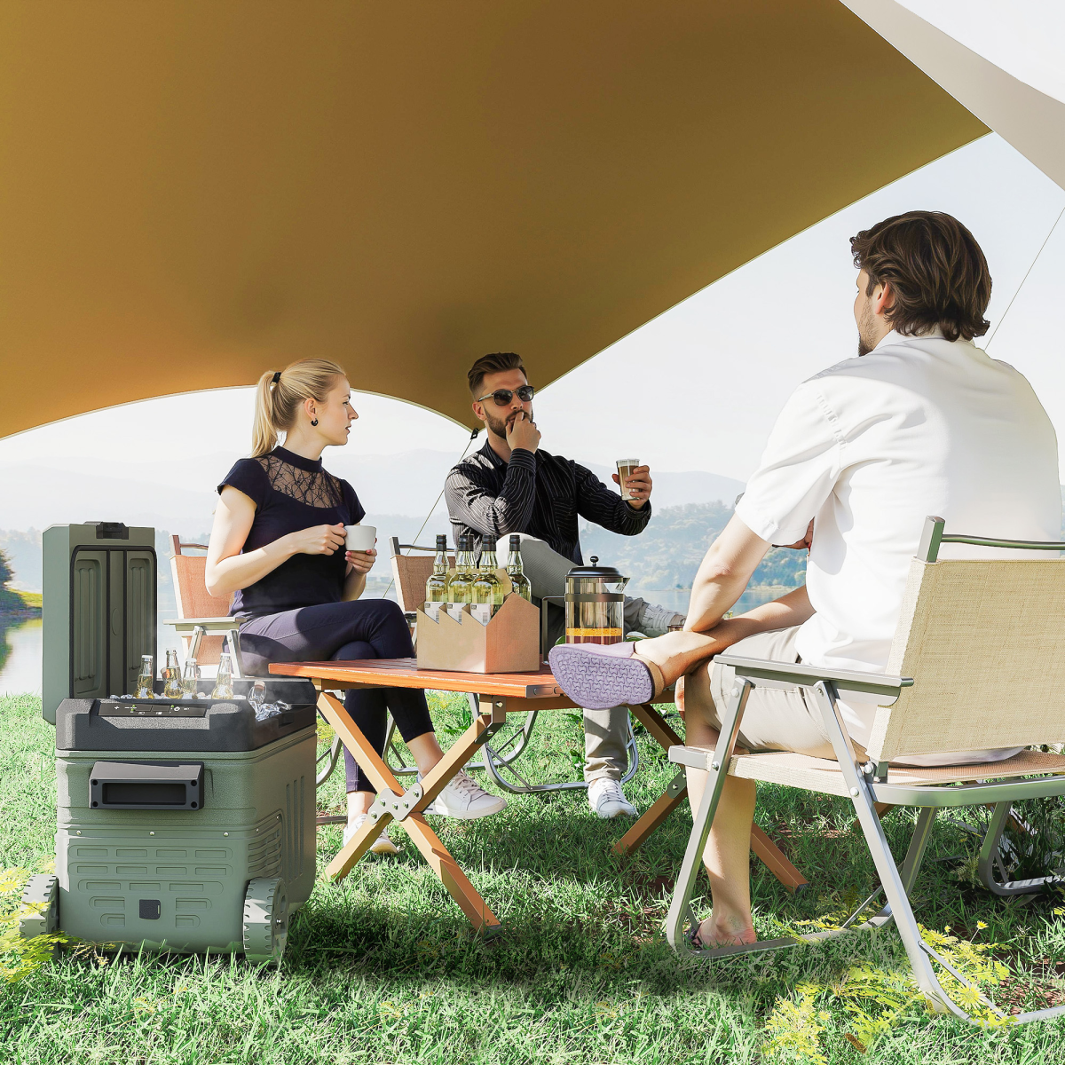 Outsunny 33L Camping Fridge Freezer Dual Zone Car Fridge, DC & AC, -20-20℃